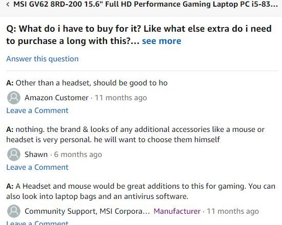 MSI GV62 8RD-200 user answers