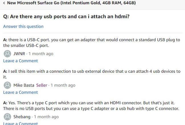 Does Microsoft Surface Go have USB/HDMI ports?